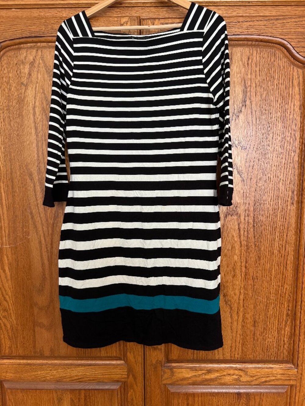 White House Black Market Black, White & Teal Striped Mini Dress